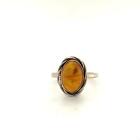 Vintage Sterling Silver Oval Cognac Amber Stone Twist Rope Frame Ring Band 6 1/2