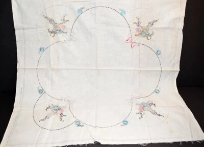 Busy Hour Needlework 75% Finished Hand Embroidered Linen Square Table Top Cover - Image 1 of 4