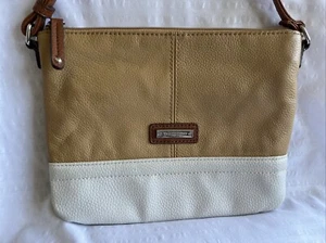 TIGNANAELLO Bolso de Hombro de Cuero Tostado/Crema Cartera Bolsillo Trasero con Cremallera - Imagen 1 de 6