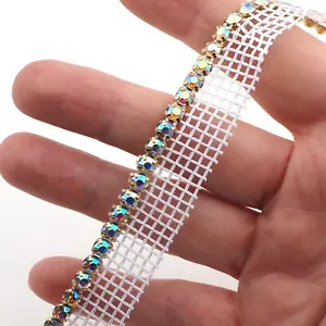 ss18, 1 metro AB cristallo strass rete punzone set bordo fascia cucito abbellimento - Foto 1 di 6