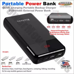 Portable Backup Phone Charger 20000mAh External Power Bank Micro & USB-C Black - Picture 1 of 6