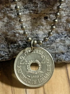 1955 Lebanon 2½ Qirush / Piastres Coin Pendant 24" Necklace Lebanese. A1 - Picture 1 of 4