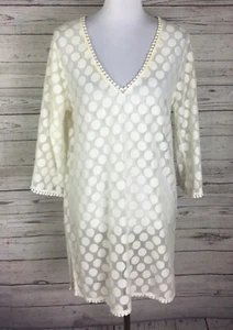 Mud Pie Women’s Ivory V-Neck Polka Dot Sheer Beach Cover Up Tunic Top Size L - Picture 1 of 11
