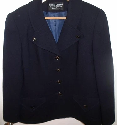 Vtg HERBERT GROSSMAN NAVY BLUE BLAZER WOOL EUC 12 United NeedleTrade  - Image 1 of 4
