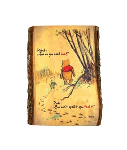 Letrero de madera WINNIE THE POOH & PIGLET Cómo deletreas amor borde natural placa de madera - Imagen 1 de 10