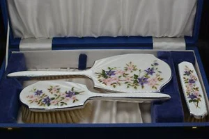 Antique Sterling Silver Vanity Set Guilloche - WG Sothers Ltd Birmingham 1955 - Picture 1 of 10