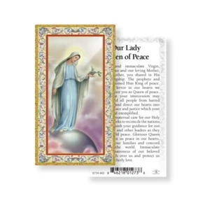 Our Lady Queen of Peace (Medjugorje) - gold trim - Paperstock Holy Card - Picture 1 of 4