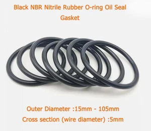 5mm Querschnitt schwarz NBR Nitrilkautschuk O-Ring Öldichtung Dichtung 15-105mm - Picture 1 of 10