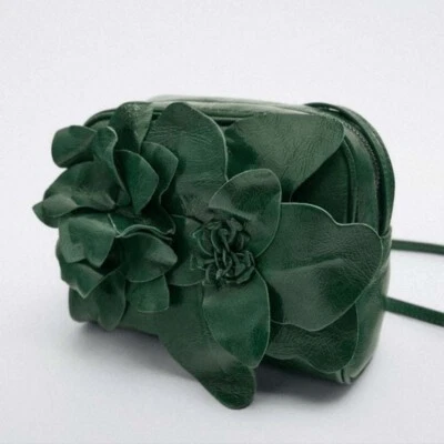 Zara 3D Flower Patent Leather Crossbody Small Mini Green Bag New Tag RRP £119 - Image 1 of 4