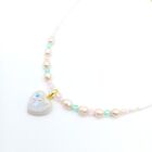 Mother Of Pearl Pink Resin Love Heart Necklace Rainbow Beaded Pearl Rave Fairy