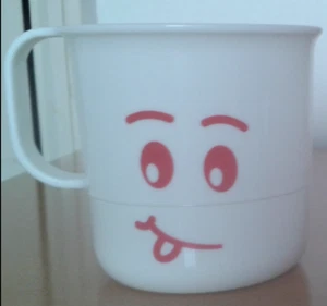 Tupperware Emoji Mug White w/ Red Silly Face Brand New - Picture 1 of 1