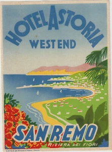 SAN REMO ITALY HOTEL ASTORIA WEST END VINTAGE LUGGAGE LABEL - Picture 1 of 1