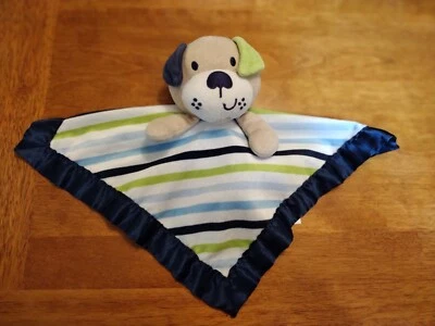 Garanimals Blue Green Striped Puppy Dog Baby Security Blanket Lovey Satin 11" - Image 1 of 2