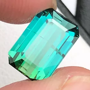3.20 CT Faceted Emerald Cut Blue Indicolite Tourmaline Gemstone From Afghanistan - Picture 1 of 16