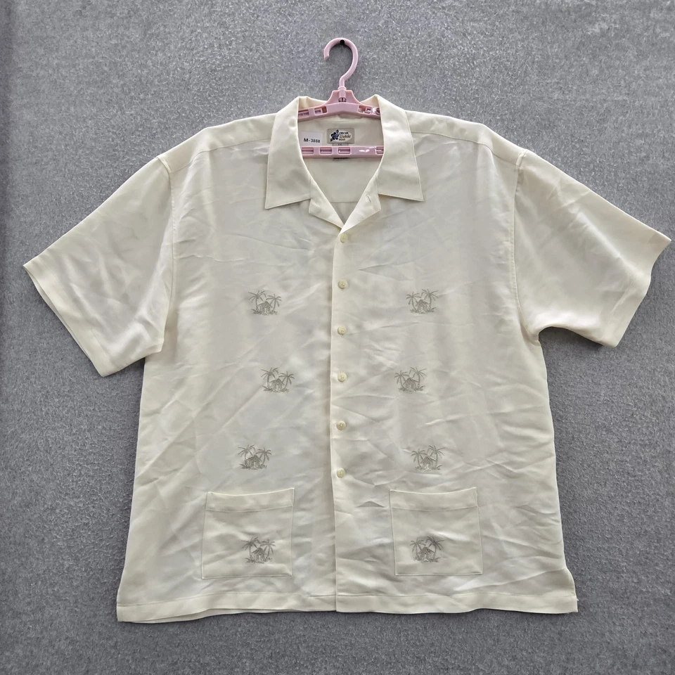 复古切诺基威基穿男式纽扣衬衫 2XL 棕榈树刺绣阅读 — 第 1/4 张图片