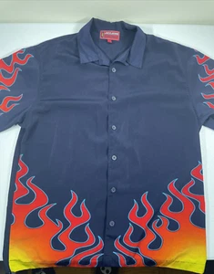 Vintage Jnco Jeans Flames 8 Ball Button Down Short Sleeve Shirt 90s Y2K Size L - Picture 1 of 9