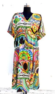 Vestido caftán estampado de múltiples verduras de algodón indio ropa para mujer vestido caftán - Imagen 1 de 3