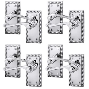 Polished Chrome Georgian Scroll Door Handles, 4 Pairs Internal Latch Handles - Picture 1 of 7