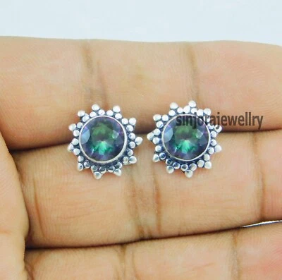 Mystic Topaz Gemstone 925 Sterling Silver Jewelry Stud Earrings - Image 1 of 4