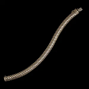 14k TRI TONE GOLD CHAIN BRACELET WIDE LINK YELLOW WHITE ROSE MENS LADIES SOLID - Picture 1 of 2