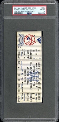 2001 YANKEES GAME FULL TICKET 9/11/2001 RESCHEDULE DUE TO TERRORIST ATTACK PSA 6 - Image 1 of 4