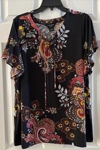 Liz Claiborne Career Womens Blouse Size 1X Color Black Paisley - Picture 1 of 4