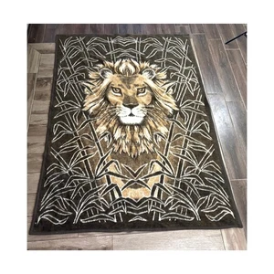 VTG Reversible Blanket Lion Face Large Brown Retro Throw West Germany BIEDERLACK - Picture 1 of 11
