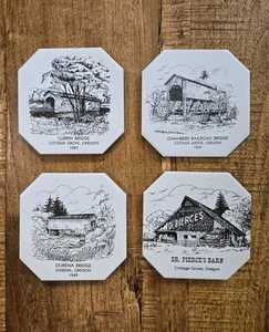 Ceramic Tile coasters Trivets Feat. Oregon Covered Bridges 3.5" x 3.5" Set Of 4 - Picture 1 of 5