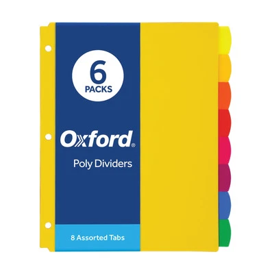 6 Sets Plastic Binder Dividers 8 Tab Bright Colors Durable for 3 Ring Binders - Image 1 of 4