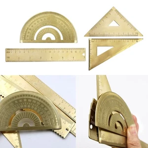Golden Brass Ruler Stationery Set Isosceles Triangle Protractor for Precision - Photo 1/19