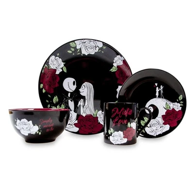 Disney Nightmare Before Christmas Jack and Sally Roses 16-Piece Dinnerware Set - Image 1 of 4