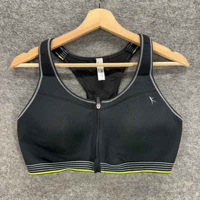 Sutiã esportivo feminino Danskin Activewear 40D preto com zíper completo sem mangas racerback - Imagem 1 de 4