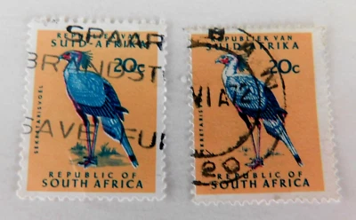 South Africa EFO #264 Used/VF, 1961 Secretary Bird, Color omission - Image 1 of 3