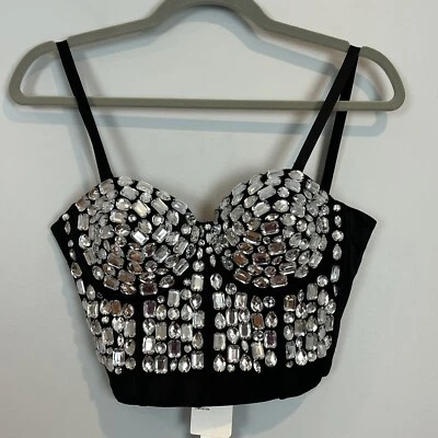 Corsé Bustier Selena Negro Estrás Talla 32B Nuevo por Charmian Foto 1 de 4