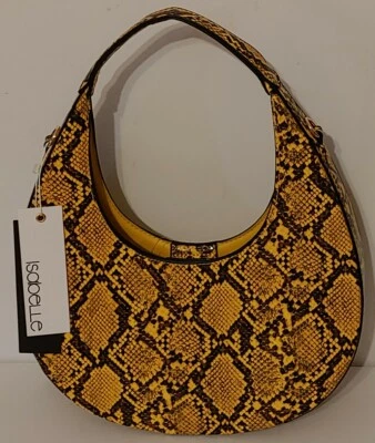 NEW!! Isabelle Yellow Snake Print Vegan Handbag With Shoulder Crossbody Strap - Imagem 1 de 3
