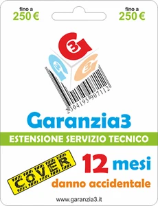 GARANZIA 3 COVER 250 - DANNO ACCIDENTALE TV TELEFONIA FOTOGRAFIA FINO A € 250 - Foto 1 di 3