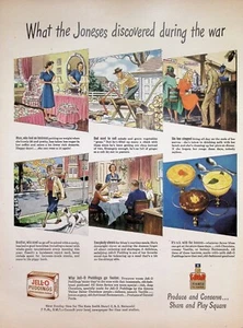 VINTAGE 1940s Print Ad ~ Jell-O Puddings ~ What the Joneses discovered during... - Picture 1 of 1