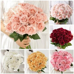 20/10Heads Real Touch Latex Rose Flower Wedding Bridal Bouquet Home Oarty Decor - Picture 1 of 25