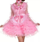 Sissy Girl Maid Lockable Pink Satin Fluffy Dress Cosplay Costume Tailored