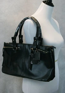 New Ladies Large Black Faux Pebble Leather Tote Shoulder Bag Great Organizer NWT - Picture 1 of 11