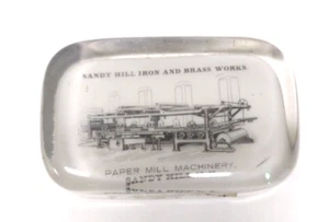 Sandy Hill Now Hudson Falls NY Iron Brass Works Glass Advertising Paperweight - Picture 1 of 3