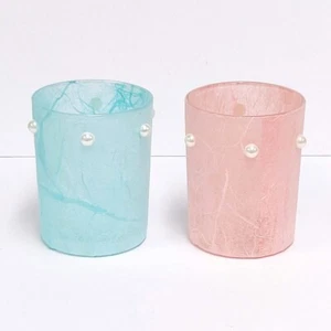 Yankee Candle Votive Glass Holders - Set of 2 Paper wrapped with pearls - Picture 1 of 1