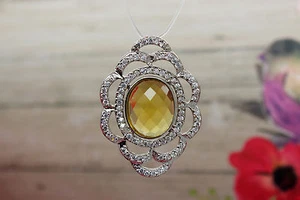 Faceted Oval Natural Citrine Gemstone Silver Plated Pendant Jewelry Rhinestone - Imagen 1 de 4