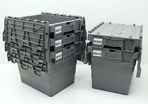 More details for used 5x heavy duty plastic storage box boxes with folding attached lids free p&amp;p