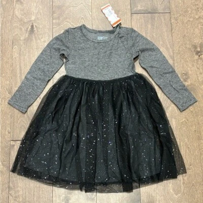 Cat & Jack Girls' Black and Grey Long Sleeve Dress, Size XS (4/5) - Image 1 of 4