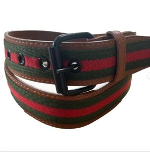 Mens Belt To Fit 34 36 38 Inch Waist 37mm 1.5" Red Green Stripe PU Leather - Picture 1 of 4