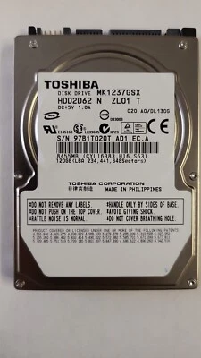 Toshiba MK1237GSX 120 GB,Internal,5400 RPM,2.5" (HDD2D62 ) Hard Drive TESTED USA - Image 1 of 2
