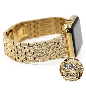 Custom 24k Gold Plated 42mm Apple Watch Stainless Steel Series 2 Rhinestone Band - Image 1 of 4