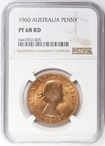 1960 (P) KM#56 Australia Proof Large Penny NGC PF68 RD Red Top Pop - Picture 1 of 4