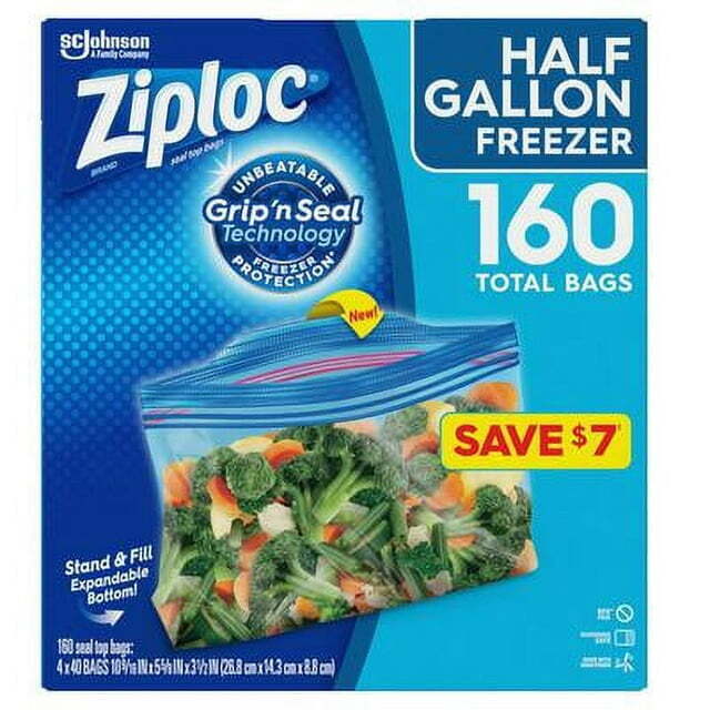 Ziploc Heavy Duty Freezer Bags, Gallon Size (Double Zipper) 152 Bags (4 x  38)